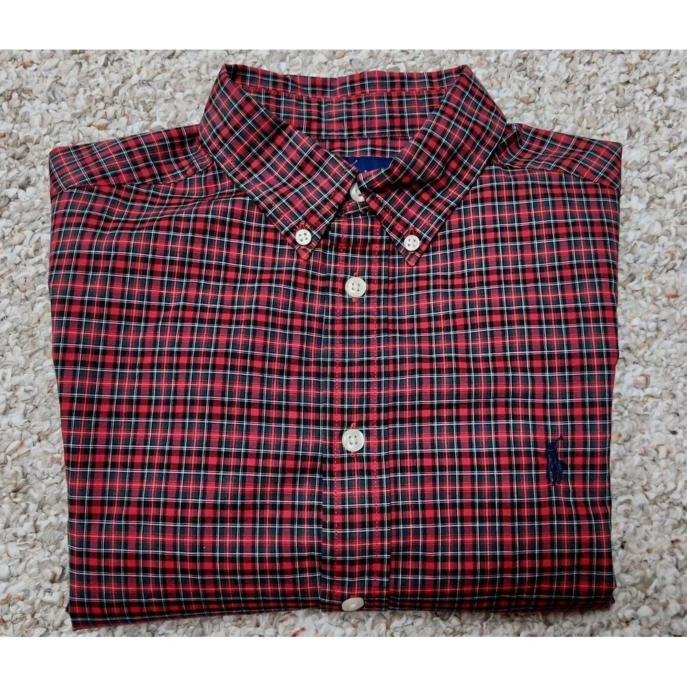 Ralph Lauren Kids Tartan Red Plaid Button Down Shirt Long Sleeve L 14-16